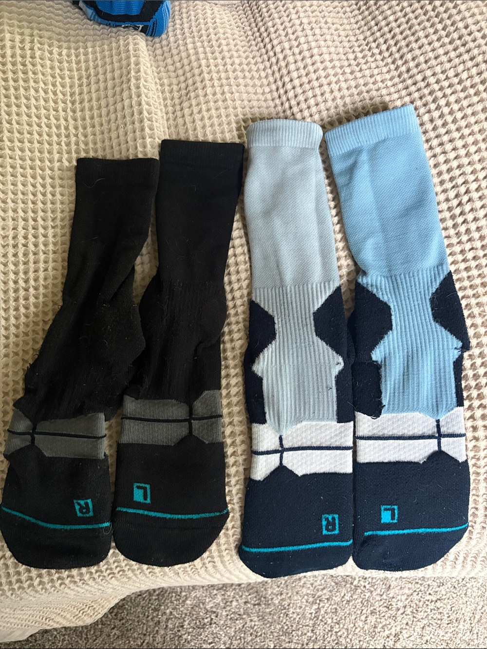 Men's Performance Crew Socks - Black & Light Blue